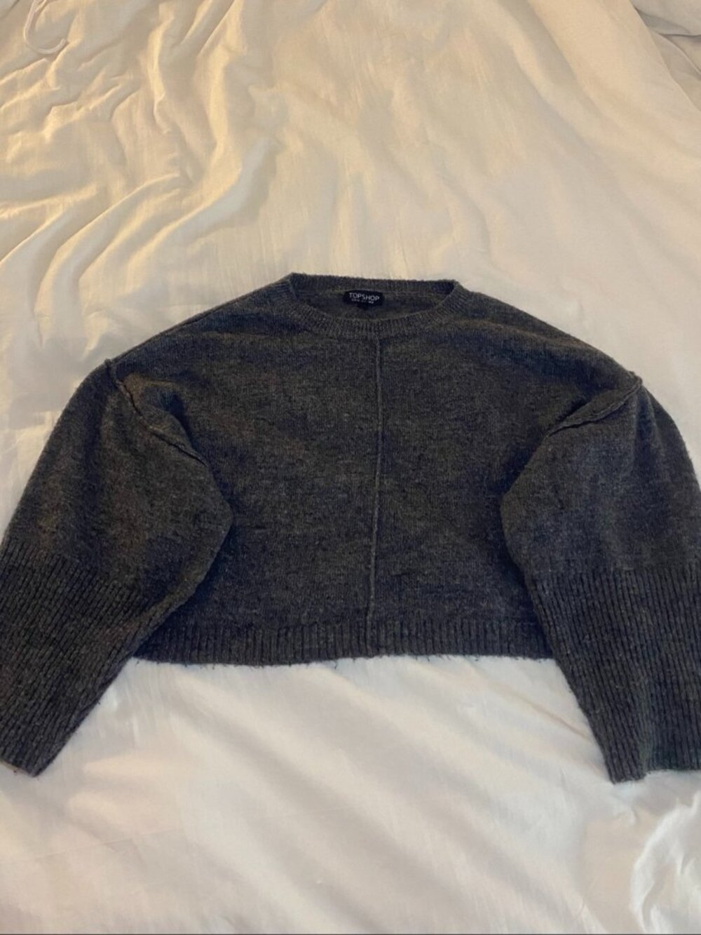 Topshop Dark Grey Cropped Knit Sweater | Size UK 6